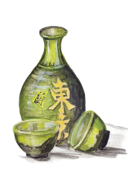 Vino de arroz japonés - sake — Foto de Stock