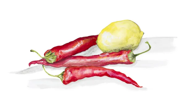 Red hot chili papričky a citronem — Stock fotografie