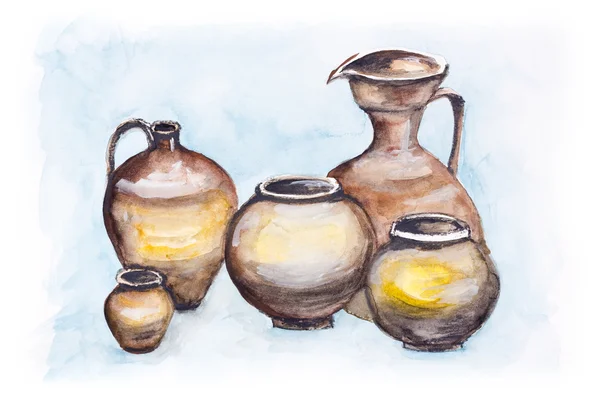 Italian big clay jugs — Stock Photo, Image