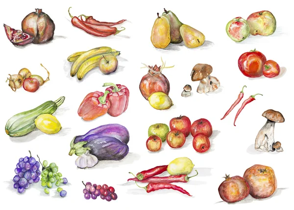 Акварель фрукты и овощи набор — стоковое фото