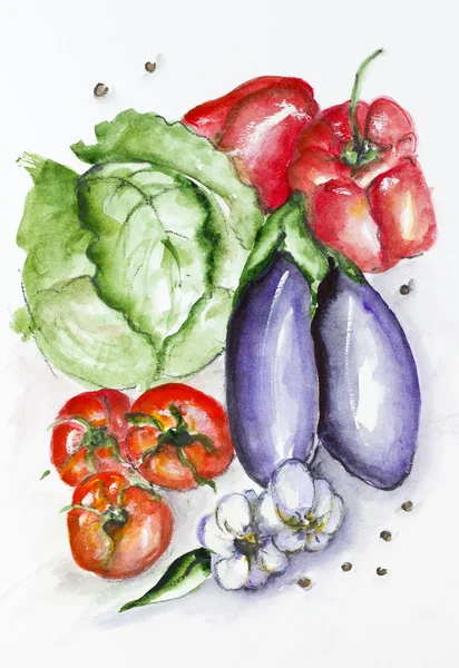 Akvarell grönsaker set — Stockfoto