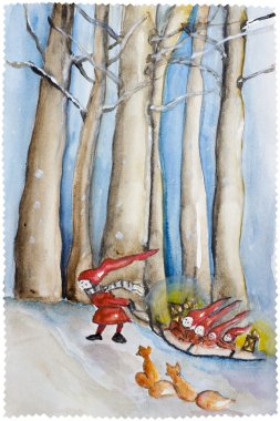 Sledging in the Christmas Fox forest clipart