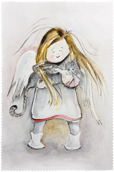 Winter Angel with cat — Stock Photo, Image