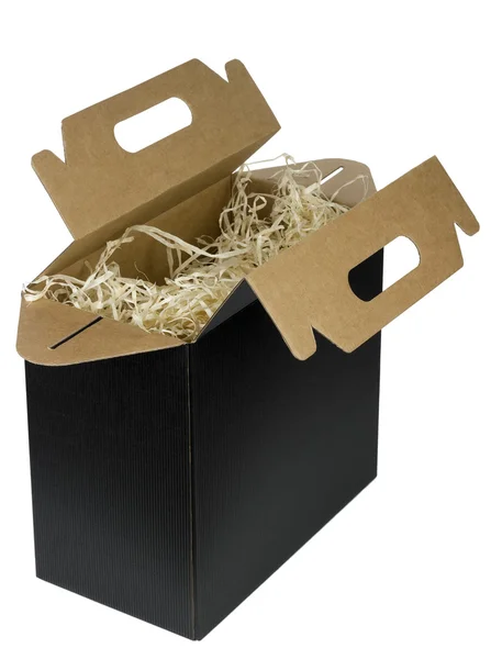 Black opened  box for bottles — Stock Photo, Image