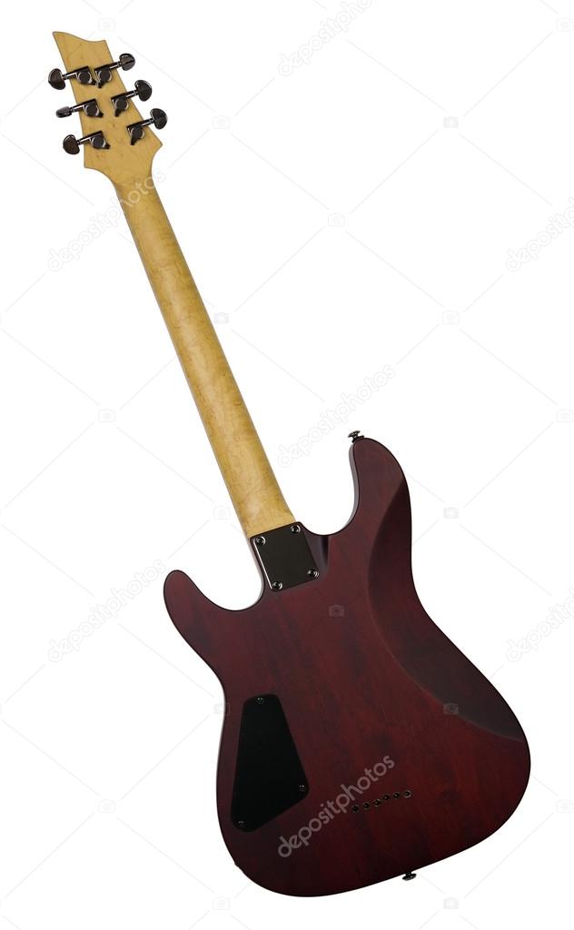 Retro red wooden guitar isolated