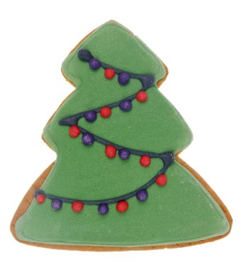 Ev yapımı Noel ağacı zencefilli kurabiye izole edilmiş makro