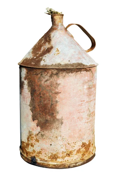 Old Rusty Vintage Tin Can Kerosene Gasoline Isolated White — Stock Photo, Image