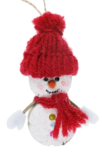 Christmas Homemade Snowy Man Red Hat Made Wood Straw Twigs — Stock Photo, Image