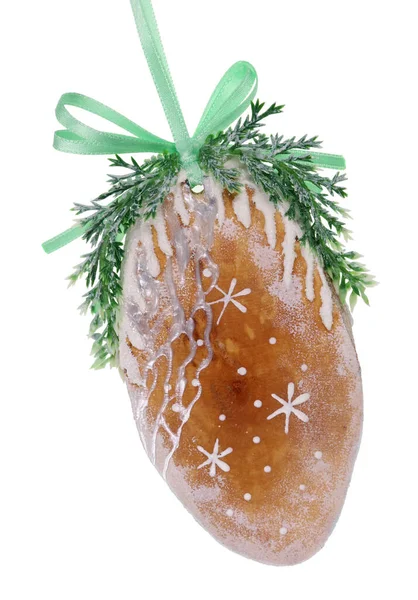 Jednoduchá Domácí Vánoční Jedlová Hračka Broušeného Dřeva Sádry Třpytek Izolováno — Stock fotografie