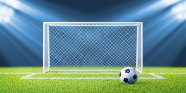 Futbol (futbol) hedefleri ve temiz boş yeşil alan üzerinde topu