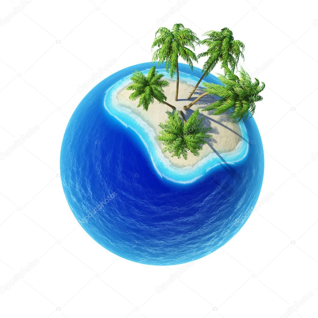 Tropical island with palms and empty ocean isolated