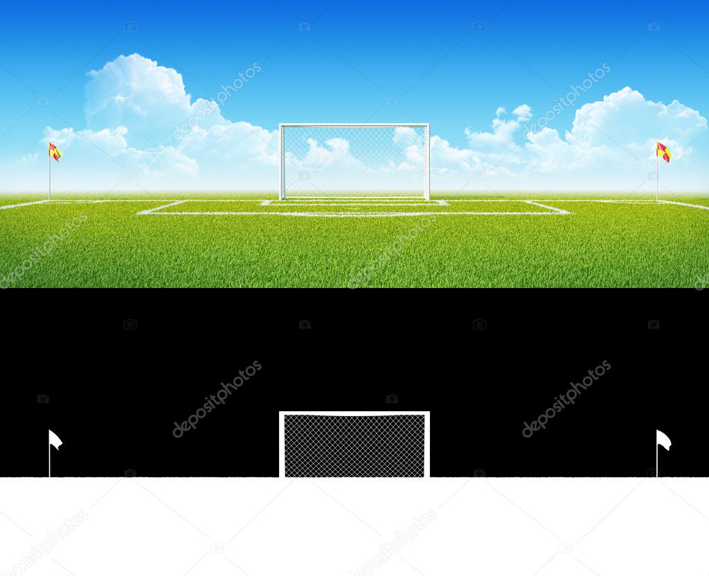 Football (soccer) goals on clean empty green field