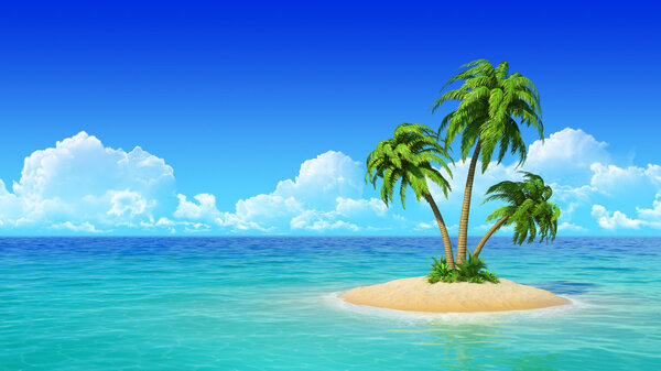 Тропический остров с пальмами.