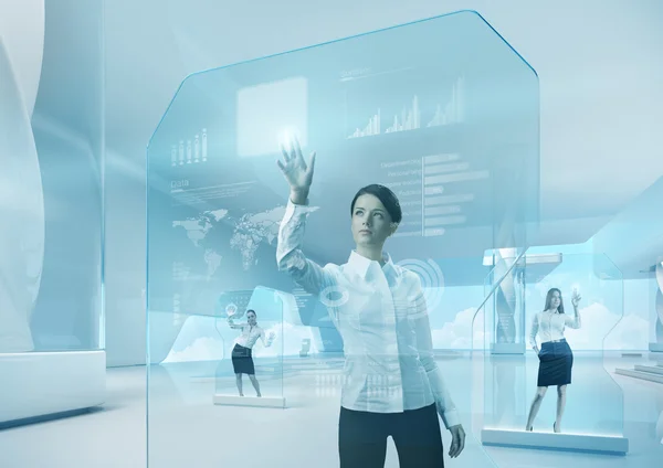 Future teamwork concept. Future technology touchscreen interface — Stock Photo, Image