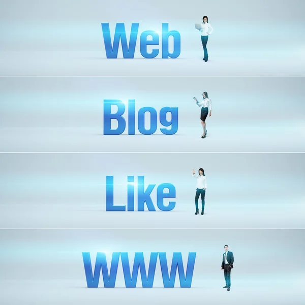 Webb, blogg, gillar, www: pack banners. — Stockfoto