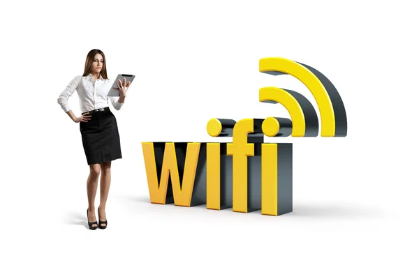 Geschäftsfrau mit Wifi-Wort. — Stockfoto