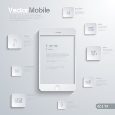 Mobil smartphone ile simge arayüzey. infographics vektör şablonu.