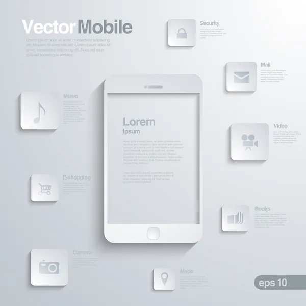 Smartphone móvil con interfaz de icono. Infografías vector plantilla . — Vector de stock
