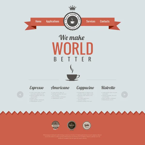 Vintage Web sitesi tasarım şablonu. kahve Tema. HTML5 retro tarzı. vektör.