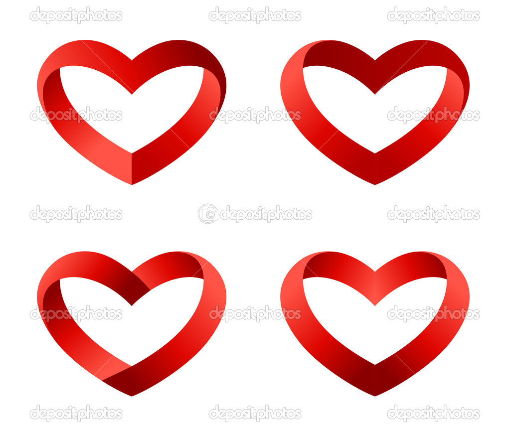 Heart icons set. INFINITE LOVE Looped Ribbon style. Hearts templates such as logo for St. Valentines day. Vector.