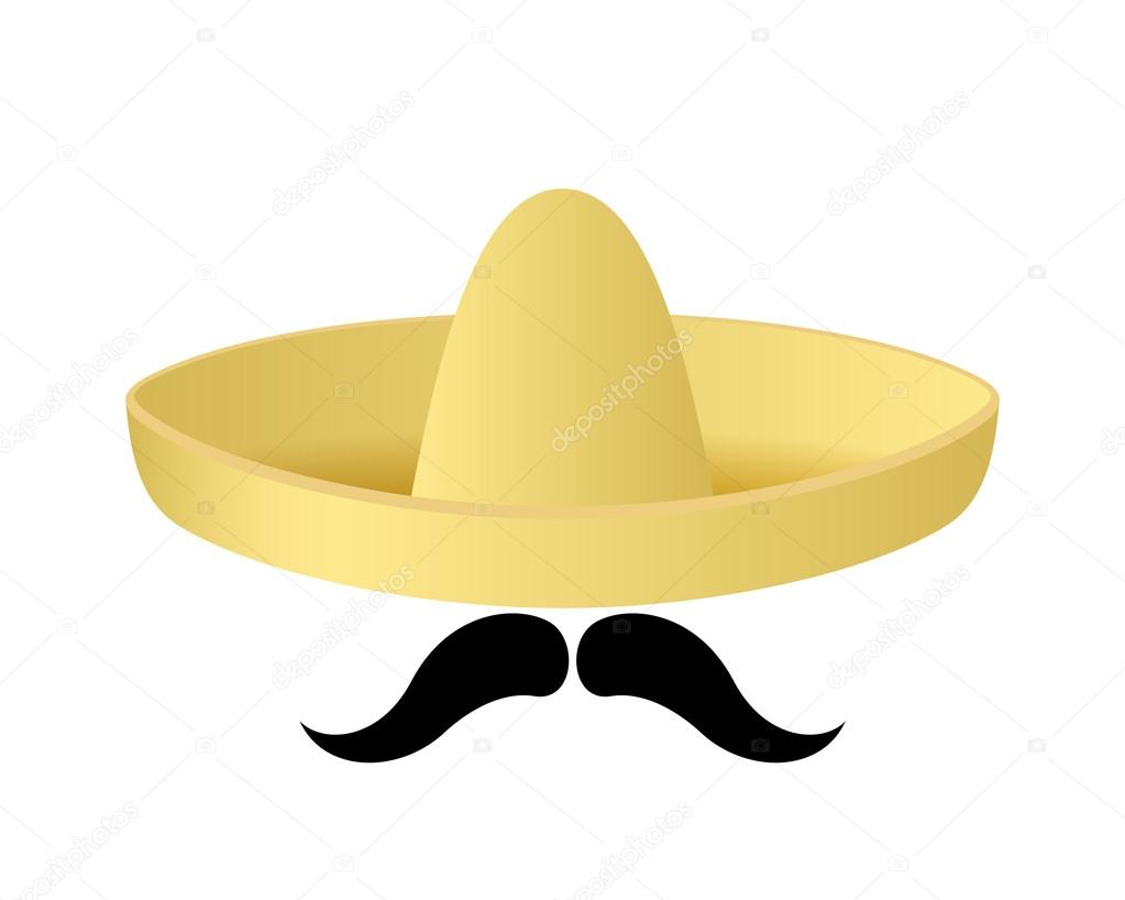 Sombrero hat vector. Mustache. Mexican concept.