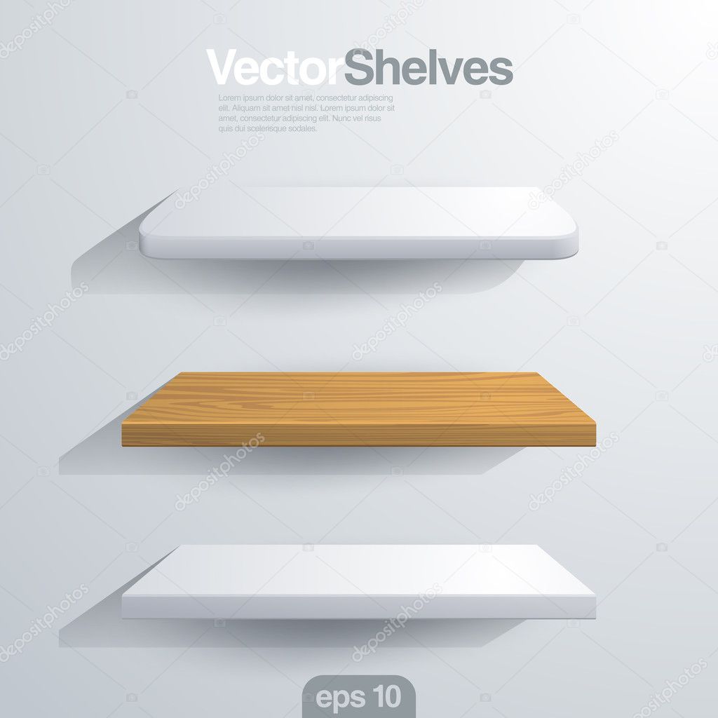 3D Vector shelves. Rectangle and rounded corner shape.