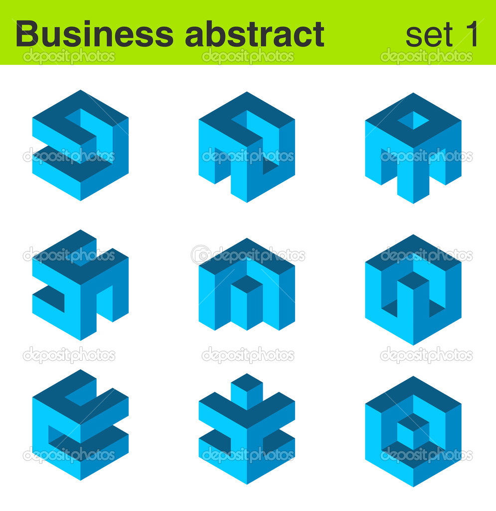 Business blue vector logo template set. Logic icon