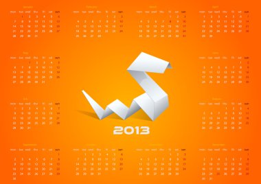 2013 Origami Takvimi. Yılan şablonu yılı. Vektör. Düzenlenebilir.