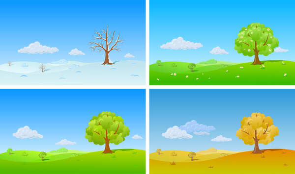 Дерево в четыре сезона: зима, весна, лето, осень. Времена года перемен
