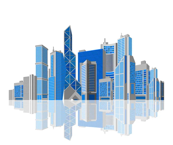 Cityscape. Skyscraper city with reflection on white background. Isolated. Skyscrapers. Business theme. Vector. Editable. — Stock Vector