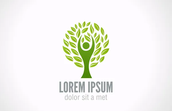 Šablona loga Eco Green Tree. Bio Man abstraktní ikona. Ekologický koncept. Vektor. Upravitelné. — Stockový vektor