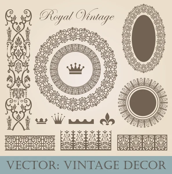 Vintage elements pack. Frames, Borders, Decor. High detail vector. — Stock Vector