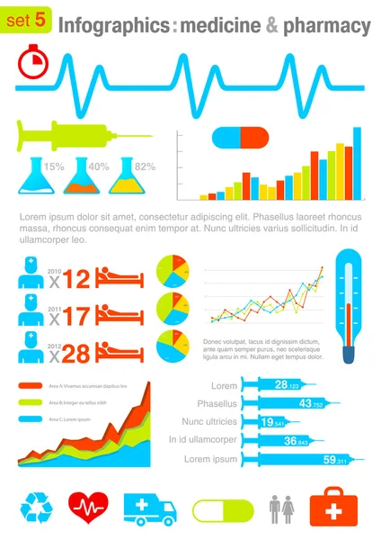 Infographics elements with icons. Medicine and Pharmacy theme. For business and finance reports, statistics, diagram graph Stock Illustration