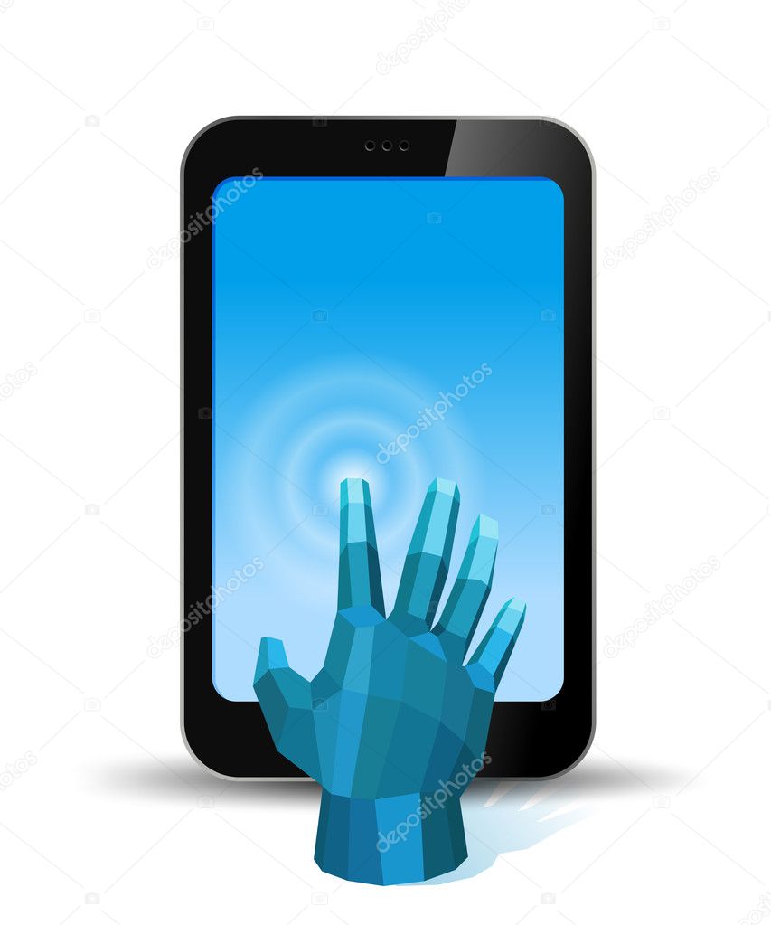 Digital Hand touch smartphone screen. Copyspace for your application or logo. Concept for application. Vector. Editable.