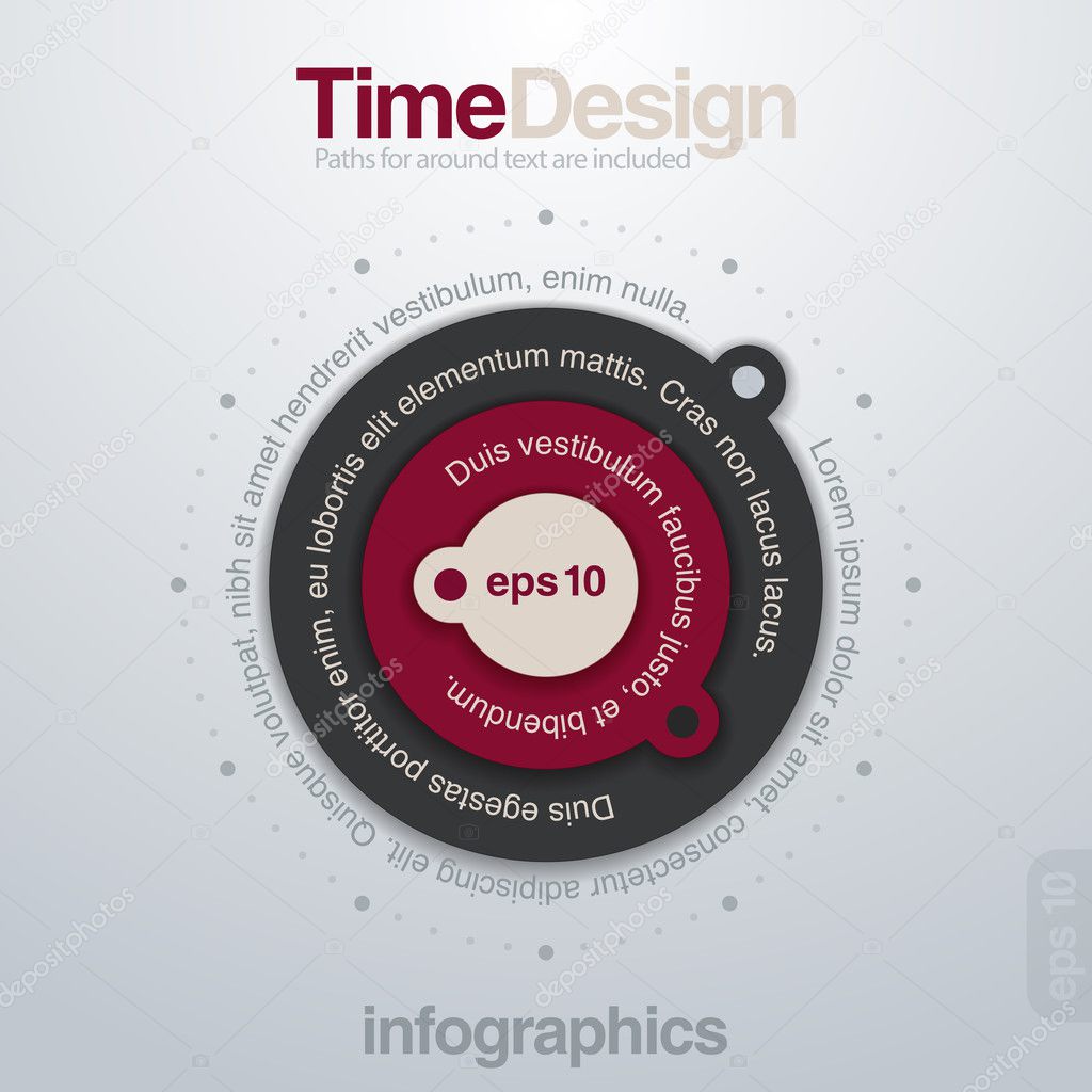 Infographics design elements template. Time concept. Round graph charts. Vector. Editable. Paths for text are included.