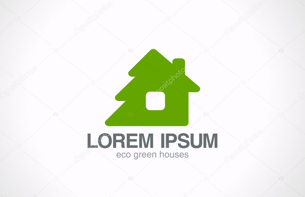 Green wooden eco house logo template. Ecology living concept icon. Bio natural life idea. Realty. Real estate. Vector. Editable.