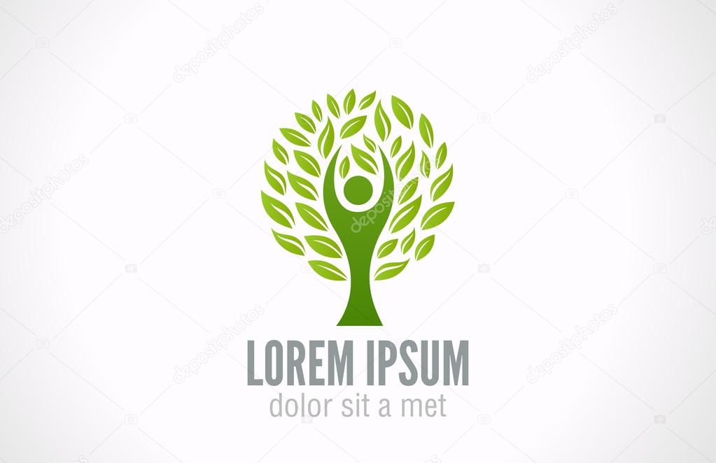 Eco Green Tree logo template. Bio Man abstract icon. Ecology concept. Vector. Editable.