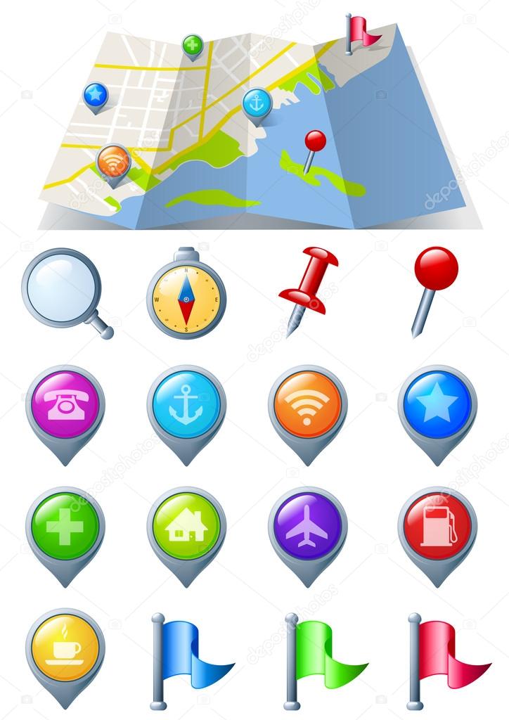 Navigation Icon pack 3D glossy icons. Map Abstract