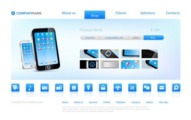 Web sitesi şablon: online alışveriş kavram smartphone satmak sayfa tasarım örnek - kullanım için herhangi bir ürün. vektör. düzenlenebilir.