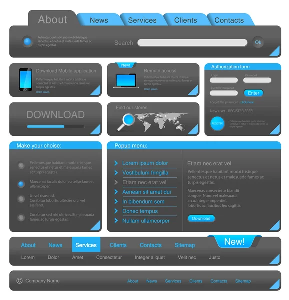 Projektanci sieci Web toolkit. elementy kolekcji. wektor. edytowalne. — Wektor stockowy