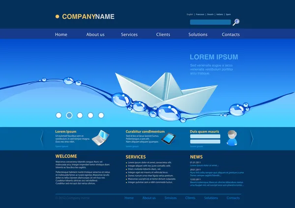 Modèle modifiable de site Web : Origami bateau en papier dans l'eau Uni thèmes : concept d'entreprise, assurance, innovations, technologie, services, etc. . — Image vectorielle