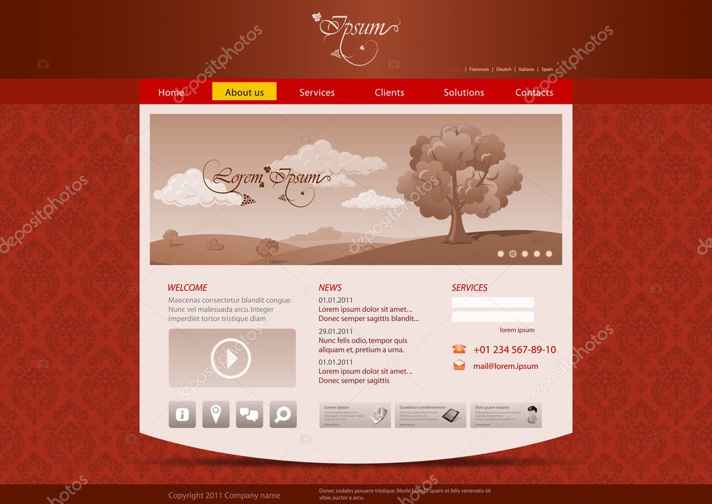 Website template for hotel, restaurant, beuty & spa salon etc. Vintage pattern background design. Editable.