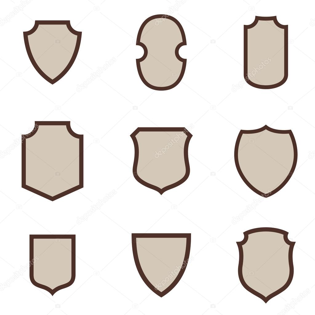 Shield vector collection. Different shields shapes set. Vintage, retro, old.