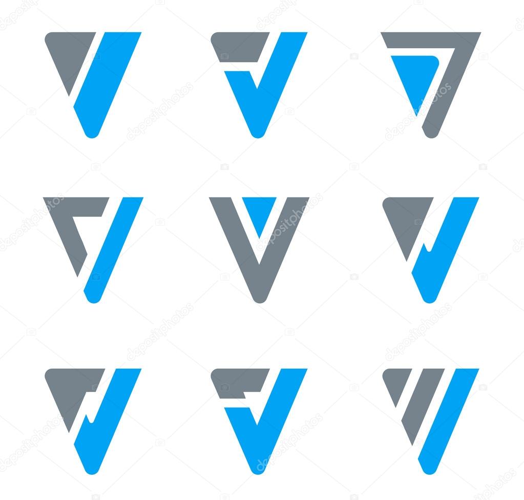 Abstract logo templates for V, W, Triangle shapes. Business icon set