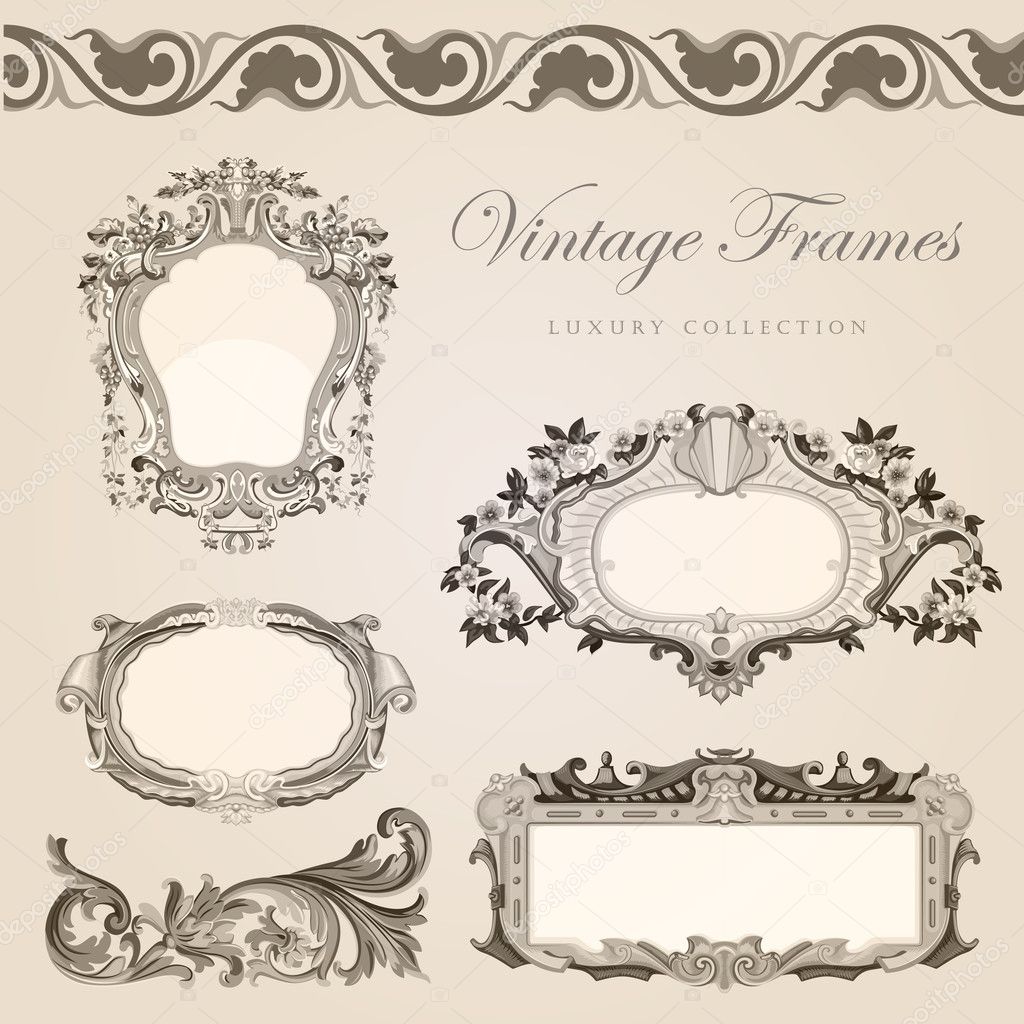 Vintage vector frames border. Retro wedding invitation template