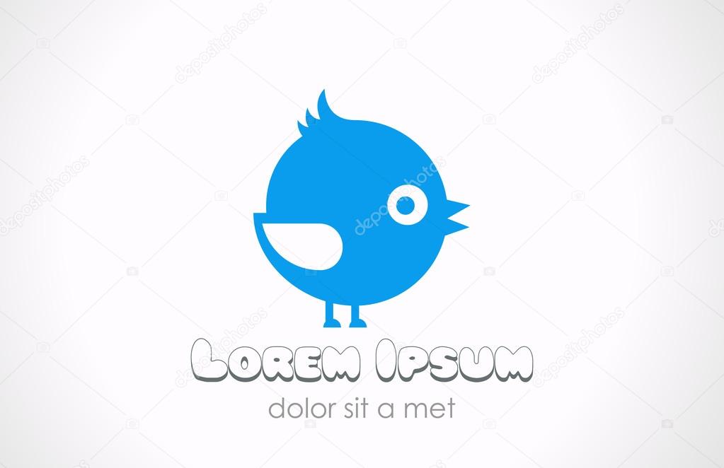 Logo little funny fat bird abstract. Children fun concept.