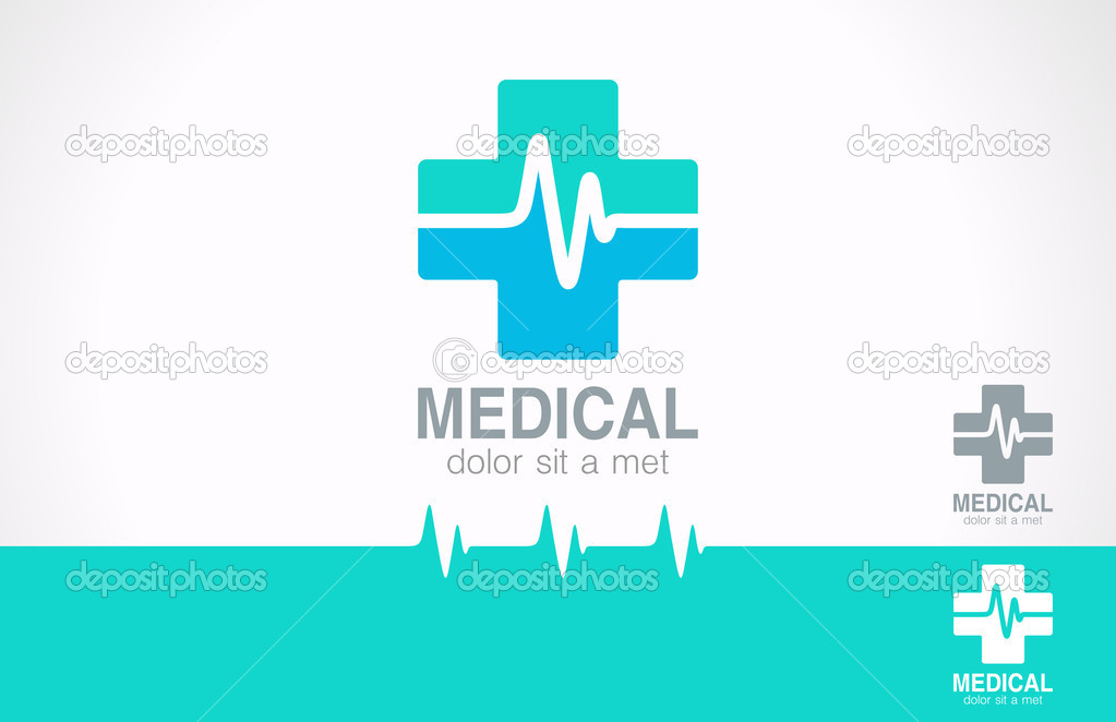 Medicine cross logo. Pharmacy logotype. Cardiogram concept.