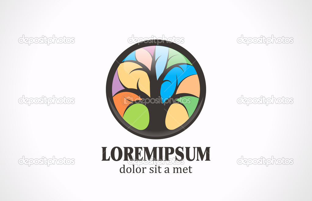 Colorful Tree vector logo design template. Stained glass style.