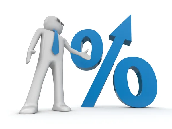 Affärsman och procent tecken med tillväxt pil — Stockfoto