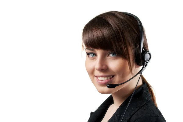 Call center exploitant geïsoleerd glimlachen — Stockfoto